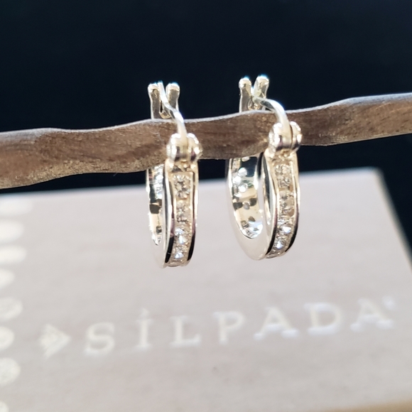 SOLD Silpada Sterling Silver Cubic Zirconia Ray of Light Hoop Earrings P1077 - Picture 2 of 7